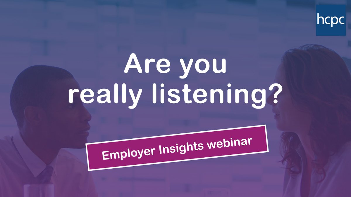 Tomorrow we're hosting a webinar for those who employ, manage and lead HCPC registrants. It's all about listening (and acting) when concerns are raised.

A great way to mark Speak Up Month. 

🗓️ 1 Oct, 4pm
🔗 hcpc-uk.org/news-and-event…

#HCPCemployerInsights #SpeakUp #ListenUp