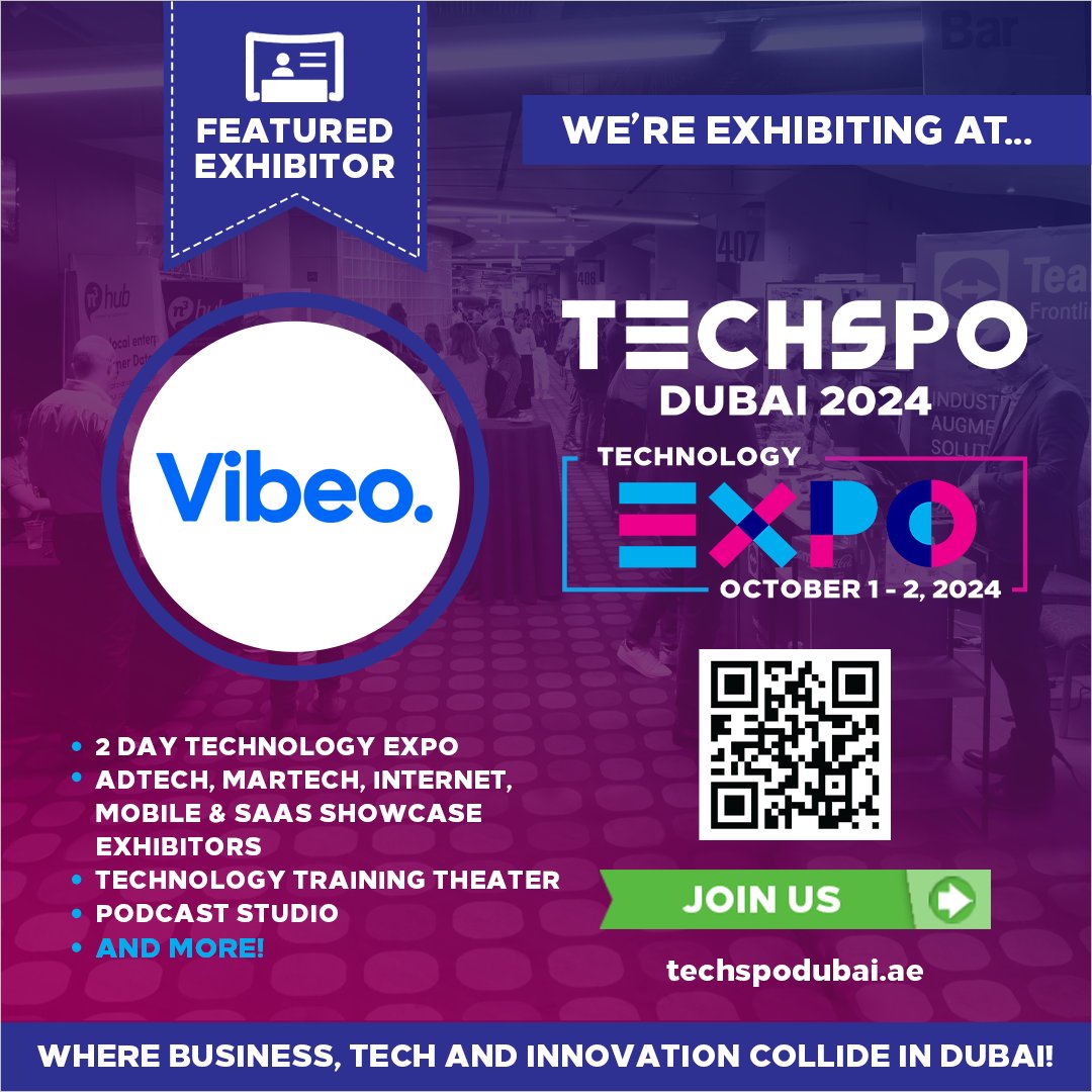 Are you ready to revolutionize your marketing strategy with tech? Don’t miss Vibeo's exhibition at TECHSPO Dubai 2024! 📅 October 1 – 2, 2024, at the Hyatt Regency Dubai Hotel.

Be part of the future of marketing and technology! 🚀✨techspodubai.ae

#Techspo
