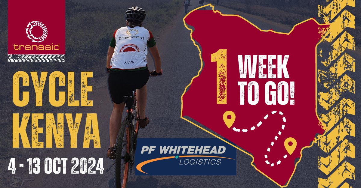 TransaidOrg's tweet image. It&apos;s less than a week to go until 30 riders take to the starting line in our Cycle Kenya challenge, kindly sponsored by @PF_Whitehead! 🚵‍♂️

We&apos;ll be providing regular updates on the challenge for everyone to follow along- stay tuned.

#cyclechallenge #fundraisingchallenge