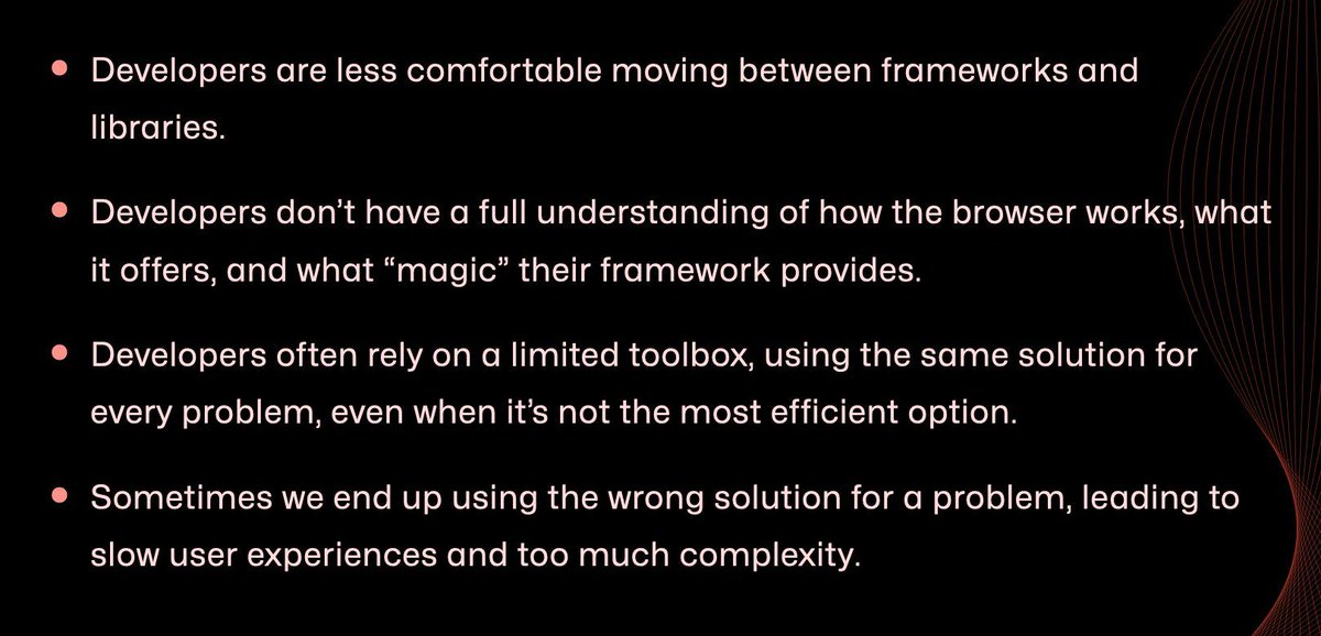 💯 Knowing how the web works is a thousand times more valuable than knowing how to do things in the latest and greatest framework.

frontendmasters.com/blog/you-might…