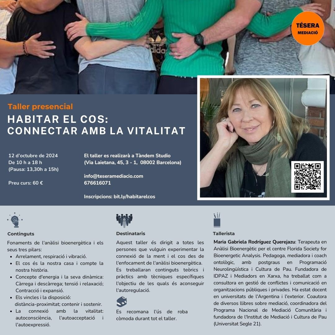 D’aquí una dies tindrem el privilegi de poder comptar amb la <a href="/GQuerejazu/">Gaby R. Querejazu</a> i la seva proposta de taller “Habitar el cos: connectar amb la vitalitat”

🗓 Dissabte 12 d’octubre de 10 a 18h 
(amb pausa per dinar)
📍Tandem Studio BCN
✏️ bit.ly/habitarelcos
📥 60€