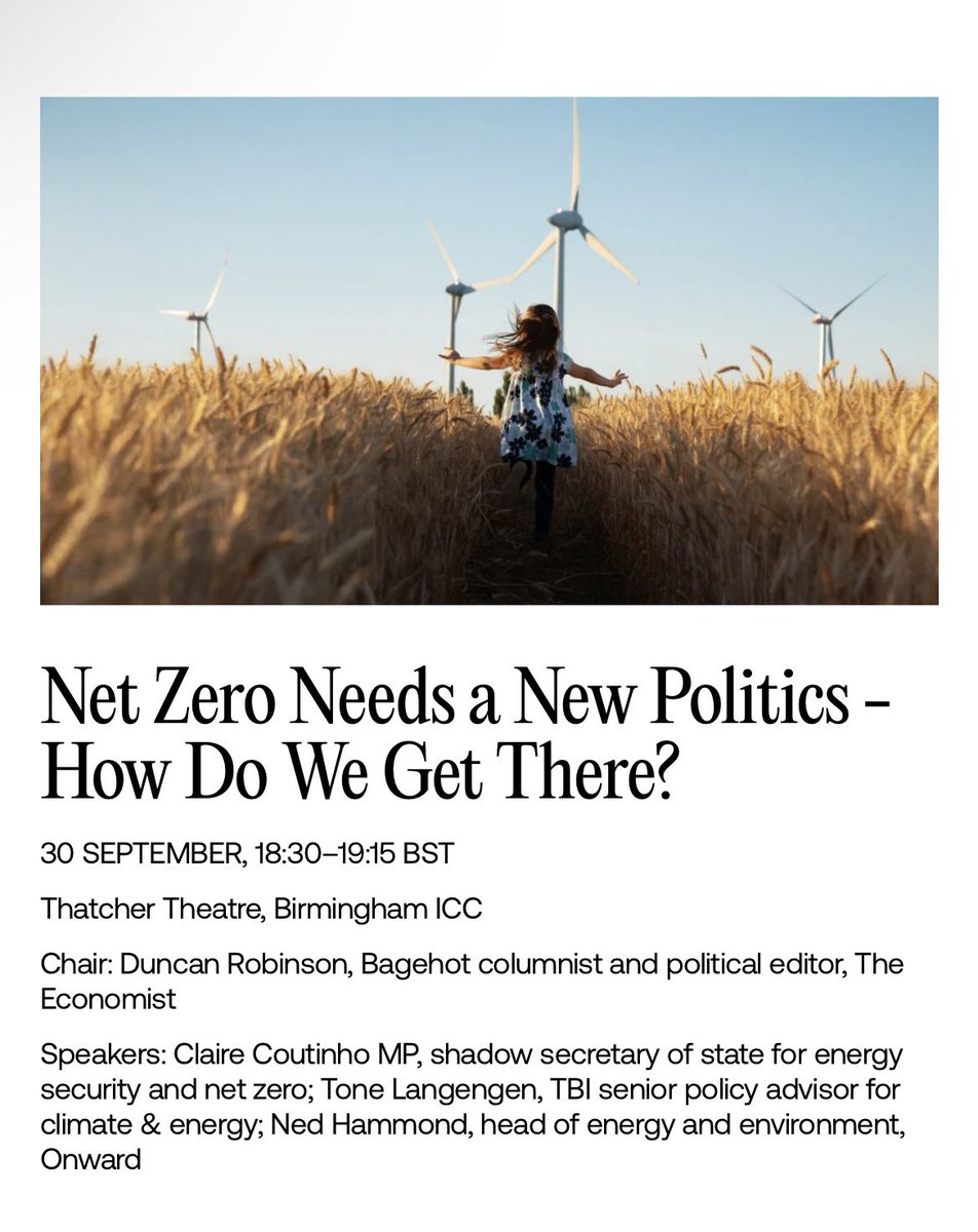Emma McNicholas (@emmamcnicholas) on Twitter photo Our final event for <a href="/InstituteGC/">Tony Blair Institute for Global Change</a> at #CPC24 is today! Delighted to have Shadow Secretary of State for Climate <a href="/ClaireCoutinho/">Claire Coutinho</a> join TBI's <a href="/ToneLangengen/">Tone Langengen</a>, <a href="/ukonward/">Onward</a> 's <a href="/nedhammond/">Ned Hammond</a> - chaired by <a href="/TheEconomist/">The Economist</a> 's <a href="/duncanrobinson/">Duncan Robinson</a> Thatcher Theatre/18.30 - join us! Our final event for <a href="/InstituteGC/">Tony Blair Institute for Global Change</a> at #CPC24 is today! Delighted to have Shadow Secretary of State for Climate <a href="/ClaireCoutinho/">Claire Coutinho</a> join TBI's <a href="/ToneLangengen/">Tone Langengen</a>, <a href="/ukonward/">Onward</a> 's <a href="/nedhammond/">Ned Hammond</a> - chaired by <a href="/TheEconomist/">The Economist</a> 's <a href="/duncanrobinson/">Duncan Robinson</a> Thatcher Theatre/18.30 - join us!