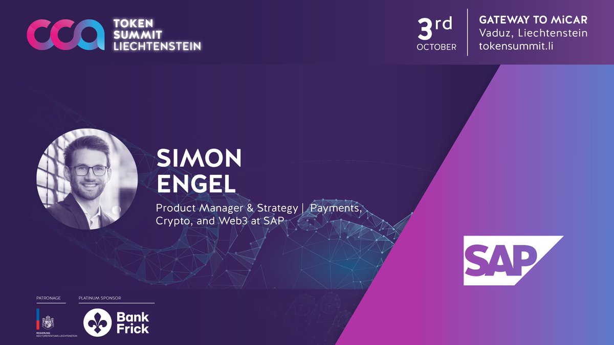 CCA TRUSTLESS TECHNOLOGIES ASSOCIATION e.V. (@cryptocountrya1) on Twitter photo 🎤Exciting Speaker Announcement!🎉
We're pleased that Simon Engel (<a href="/Engel_Simon/">Simon Engel</a>), Cross-Product Manager & Product Strategist at SAP, will be speaking at the #CCATokenSummit2024!
Join us for a day of innovation and networking.
🔗 eventbrite.com/e/cca-token-su… 🎤Exciting Speaker Announcement!🎉
We're pleased that Simon Engel (<a href="/Engel_Simon/">Simon Engel</a>), Cross-Product Manager & Product Strategist at SAP, will be speaking at the #CCATokenSummit2024!
Join us for a day of innovation and networking.
🔗 eventbrite.com/e/cca-token-su…