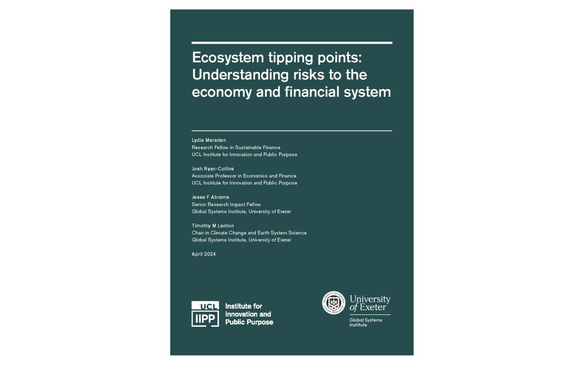UCL Institute for Innovation and Public Purpose (@iipp_ucl) on Twitter photo š³Stable natural ecosystems are the foundation for all economic activity.
IIPPās @lydmarsden & <a href="/jryancollins/">josh ryan-collins</a> explore how to mitigate the threat of environmental tipping points together with researchers at <a href="/GSI_Exeter/">Global Systems Institute</a>.
āļøRead the paper here: ucl.ac.uk/bartlett/publi⦠š³Stable natural ecosystems are the foundation for all economic activity.
IIPPās @lydmarsden & <a href="/jryancollins/">josh ryan-collins</a> explore how to mitigate the threat of environmental tipping points together with researchers at <a href="/GSI_Exeter/">Global Systems Institute</a>.
āļøRead the paper here: ucl.ac.uk/bartlett/publiā¦