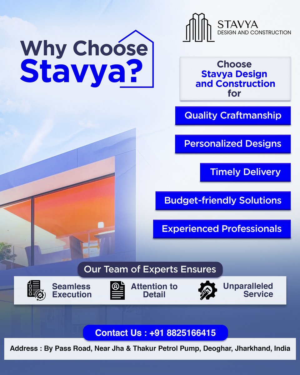 StavyaDesign's tweet image. Are you looking for a reliable partner to help build your dream home?🤔

Your search ends here! At Stavya Design and Construction, we specialize in -

➡ Customized designs
➡ Quality construction
➡ Timely delivery

Contact us today 

Phone: +91 8825166415

#construction