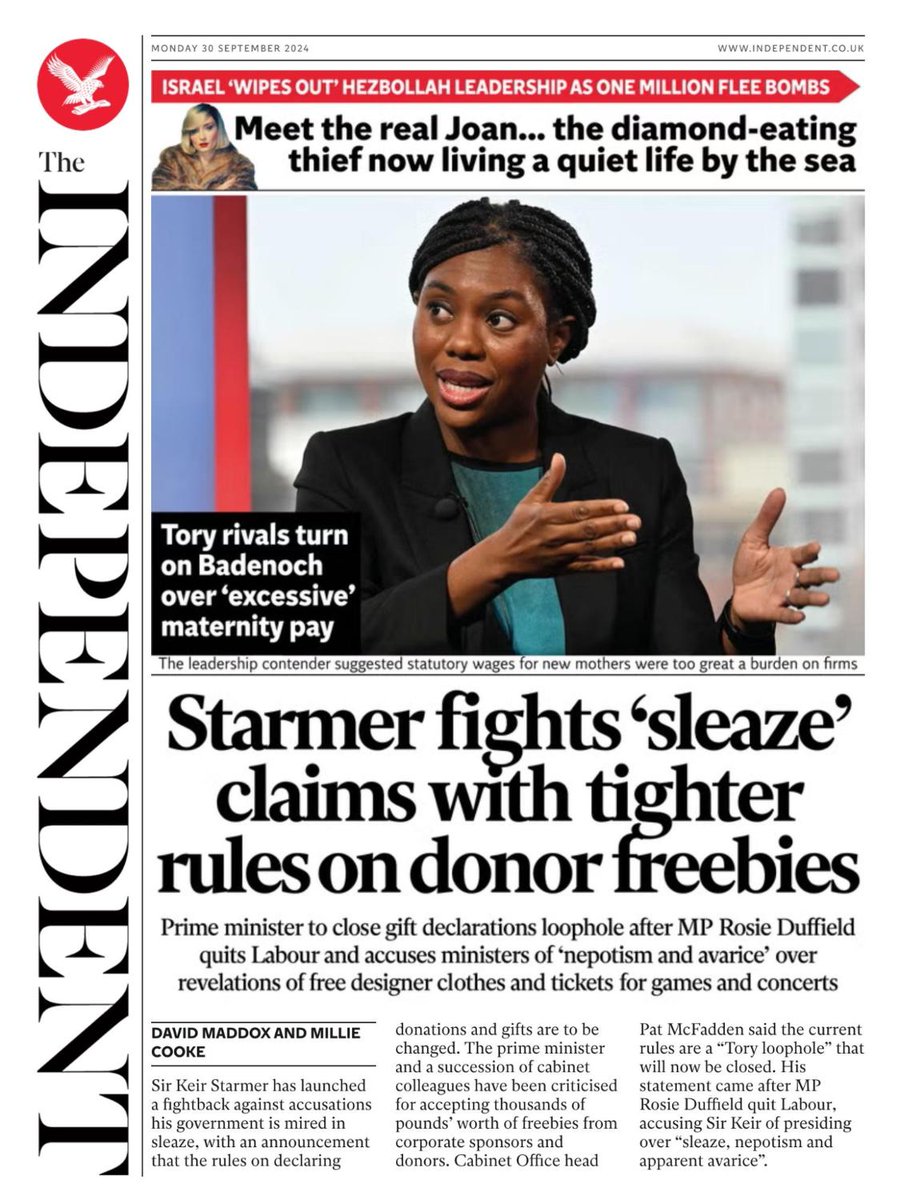 Starmer fights 'sleaze' claims with tighter rules on donor freebies – today's front page from The Independent 📰

You can download a digital newspaper every morning with a subscription to Independent Premium

Subscribe here 👉 bit.ly/3Q6bzWD
