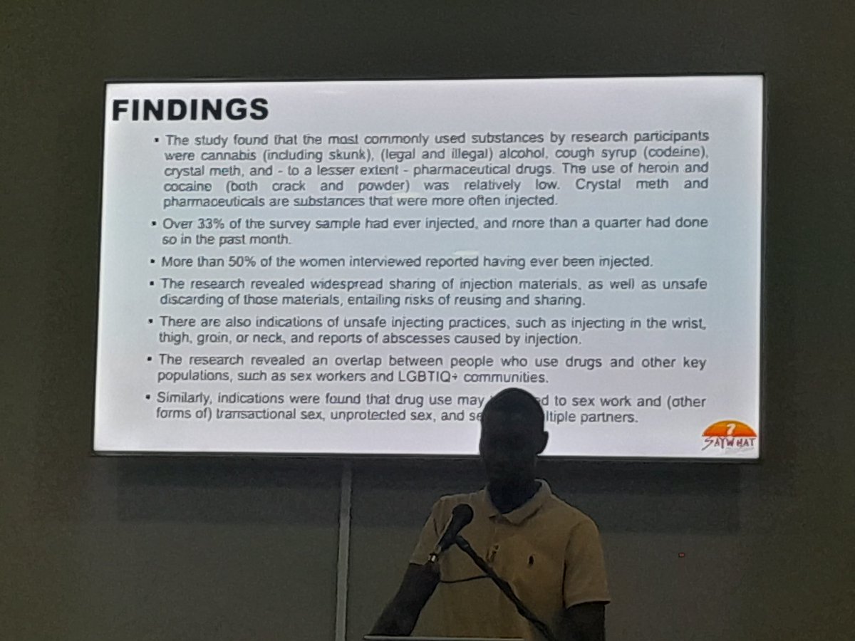 FYBY09's tweet image. @SAYWHATOrg representative sharing key findings of a research on PWUIDs. The study found 33% of survey sample had injected drugs. 

#PWUIDs
#SDG3

@MoHCCZim
@WHO_Zimbabwe 
@SwedeninZW 
@saih 
@UNODC 
@issupnet 
@drugfreeworld 
@CND_tweets 
@Movendi_Int 
@PSHZim