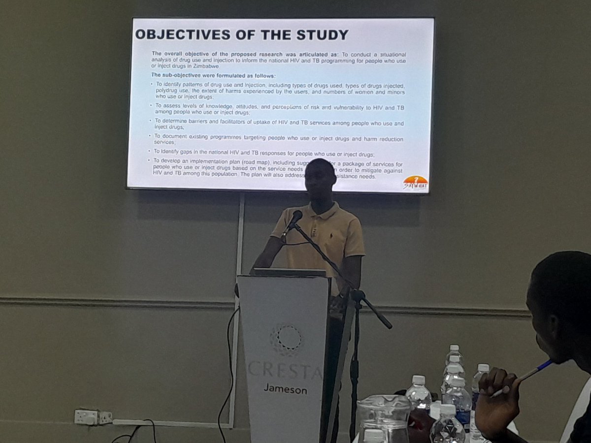 FYBY09's tweet image. @SAYWHATOrg representative sharing key findings of a research on PWUIDs. The study found 33% of survey sample had injected drugs. 

#PWUIDs
#SDG3

@MoHCCZim
@WHO_Zimbabwe 
@SwedeninZW 
@saih 
@UNODC 
@issupnet 
@drugfreeworld 
@CND_tweets 
@Movendi_Int 
@PSHZim