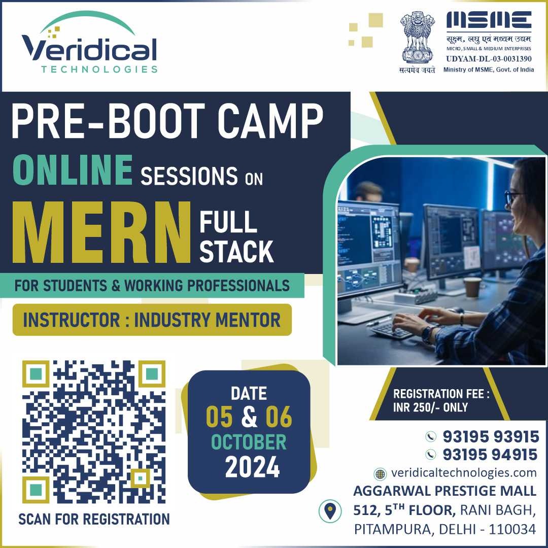 VeridicalT's tweet photo. Get MERN Full Stack ready with our online pre-boot camp! Gain hands-on experience and guidance from an industry expert. Perfect for students and professionals. Dates: 05 &amp; 06 October 2024.
https://t.co/CLfAAnfrH5

9319593915

#mern #mongodb #express #react #nodejs #mernfullstack https://t.co/i8ZJHfZkUt