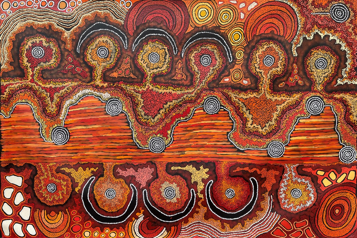 Painting My Country Jap 022440 by Damien and Yilpi Marks 183x122 cm, seen in What’s New collection at Japingka Gallery japingkaaboriginalart.com/collections/ne… #contemporaryart #aboriginalart #indigenous