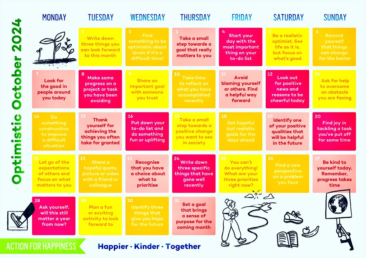 .Action for Happiness
@ActionHappiness  
#OptimisticOctober
#Happier #Kinder #Together 
#BeKind 
#2024