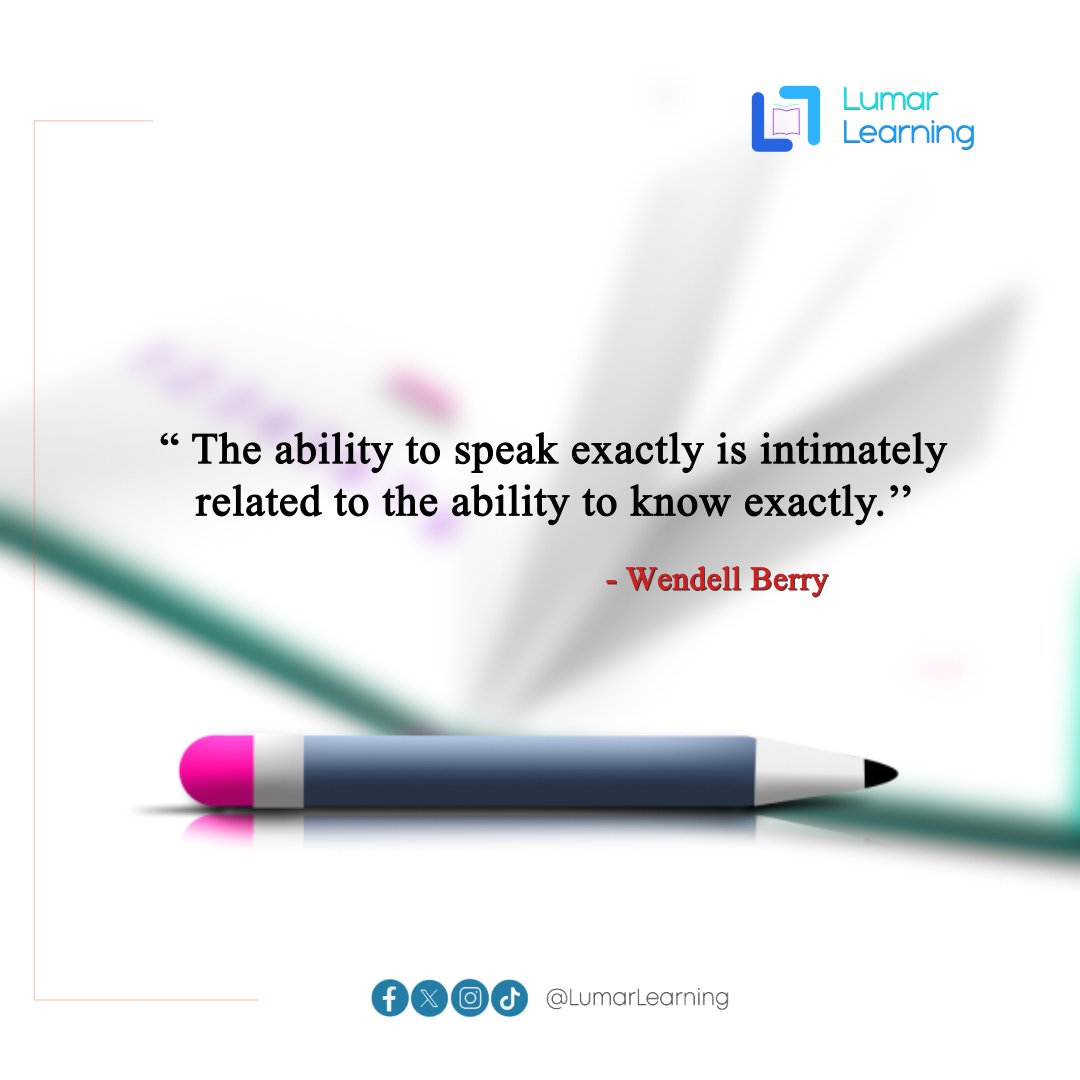 lumarlearning's tweet photo. "The ability to speak exactly is intimately related to the ability to know exactly." - Wendell Berry

Are you striving to learn, every time you get the chance?

#lumarlearning #eLearning #ECD #parenthood #parentingtips #children #ABCToon #eduquotes #education  #kidsbooks https://t.co/UlMypM4gGr