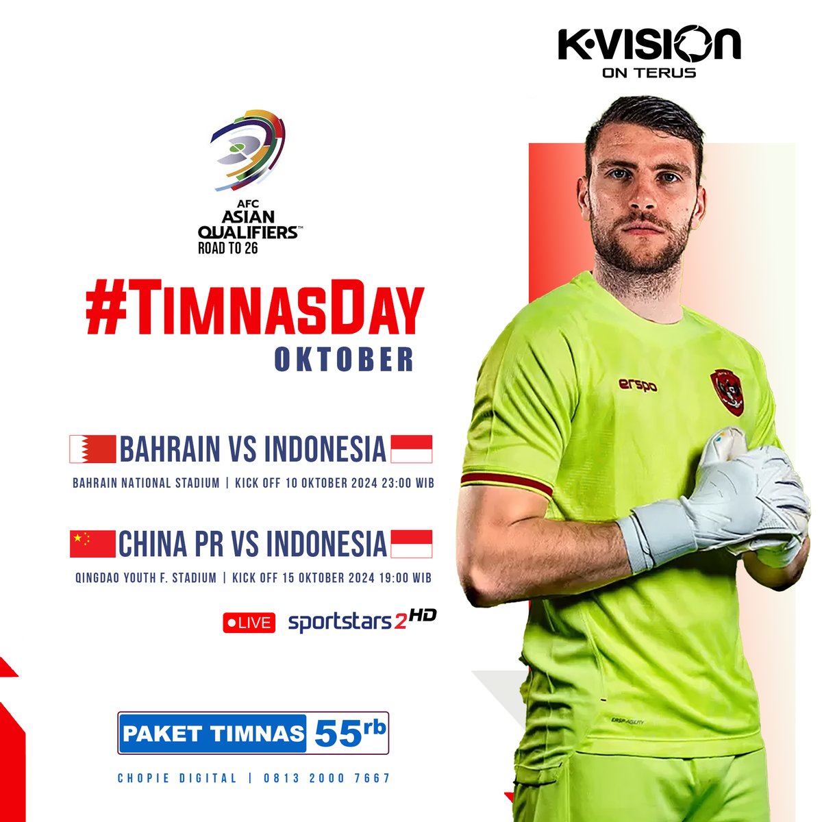 chopie_digital's tweet photo. TIMNAS INDONESIA
Jangan lewatkan momen bersejarah ini! Saksikan TIMNAS Indonesia bertanding di kualifikasi Piala Dunia 2026 yang tergabung di grub C bersama Jepang, Arab Saudi, Australia, Bahrain dan China. 
Info paket dan aktifasi https://t.co/GbNilTAePk https://t.co/iUvh8phYbp