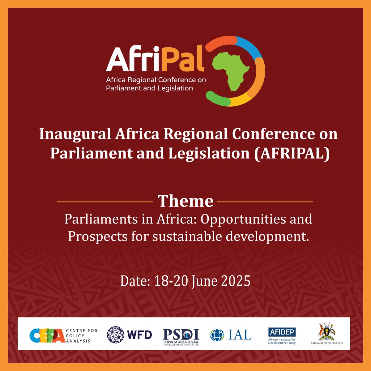 📢A First for Africa!
June 2025 is a few months away. Get ready for the Inaugural Africa Regional Conference on Parliament and Legislation (AFRIPAL)!

This groundbreaking event will bring together scholars, researchers, and practitioners across Africa to shape the future of