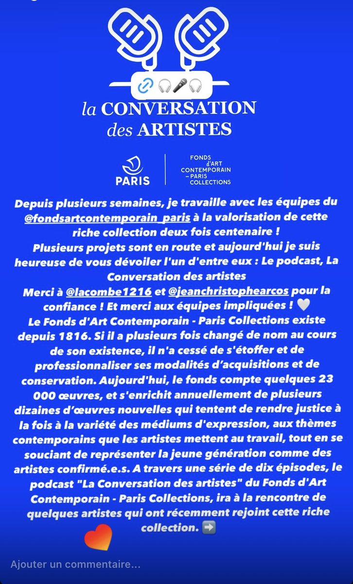 ZinebTweet's tweet photo. Nouveau podcast 👀
La Conversation des artistes du Fonds d'art - Paris Collections est en ligne !! 
👉https://t.co/aAOSDaImla
🤳https://t.co/rmPkC9Yga1
@Paris https://t.co/wH5lAiW8BZ