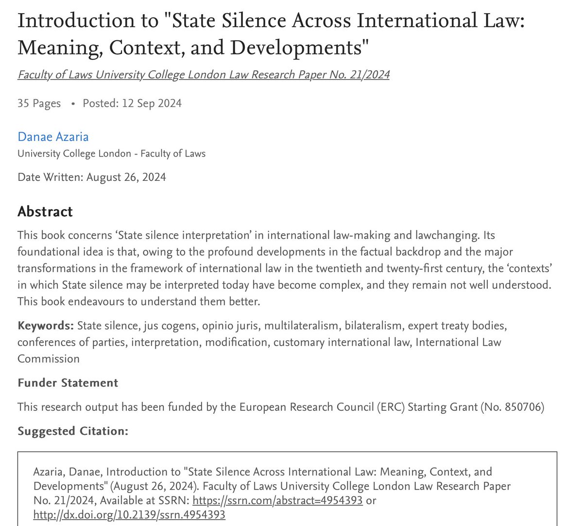 Dr Danae Azaria (@azaria_danae) on Twitter photo Sneak peek of the forthcoming book "State Silence Across International Law: Meaning, Context and Developments" <a href="/ERC_Research/">European Research Council (ERC)</a> <a href="/StateSilence/">StateSilence</a> <a href="/UCLLaws/">UCL Faculty of Laws</a> Download the introduction chapter to see table of contents and the amazing contributors papers.ssrn.com/sol3/papers.cf… Sneak peek of the forthcoming book "State Silence Across International Law: Meaning, Context and Developments" <a href="/ERC_Research/">European Research Council (ERC)</a> <a href="/StateSilence/">StateSilence</a> <a href="/UCLLaws/">UCL Faculty of Laws</a> Download the introduction chapter to see table of contents and the amazing contributors papers.ssrn.com/sol3/papers.cf…