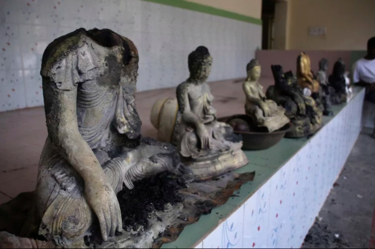 PersecArchive's tweet image. In October 2012, a mob of thousands attacked and destroyed nearly 50 Buddhist temples and homes in Ramu, a town in southeastern Bangladesh. The violence was sparked by a false rumor that a local Buddhist man had posted an offensive image of the Quran on Facebook. Despite the…