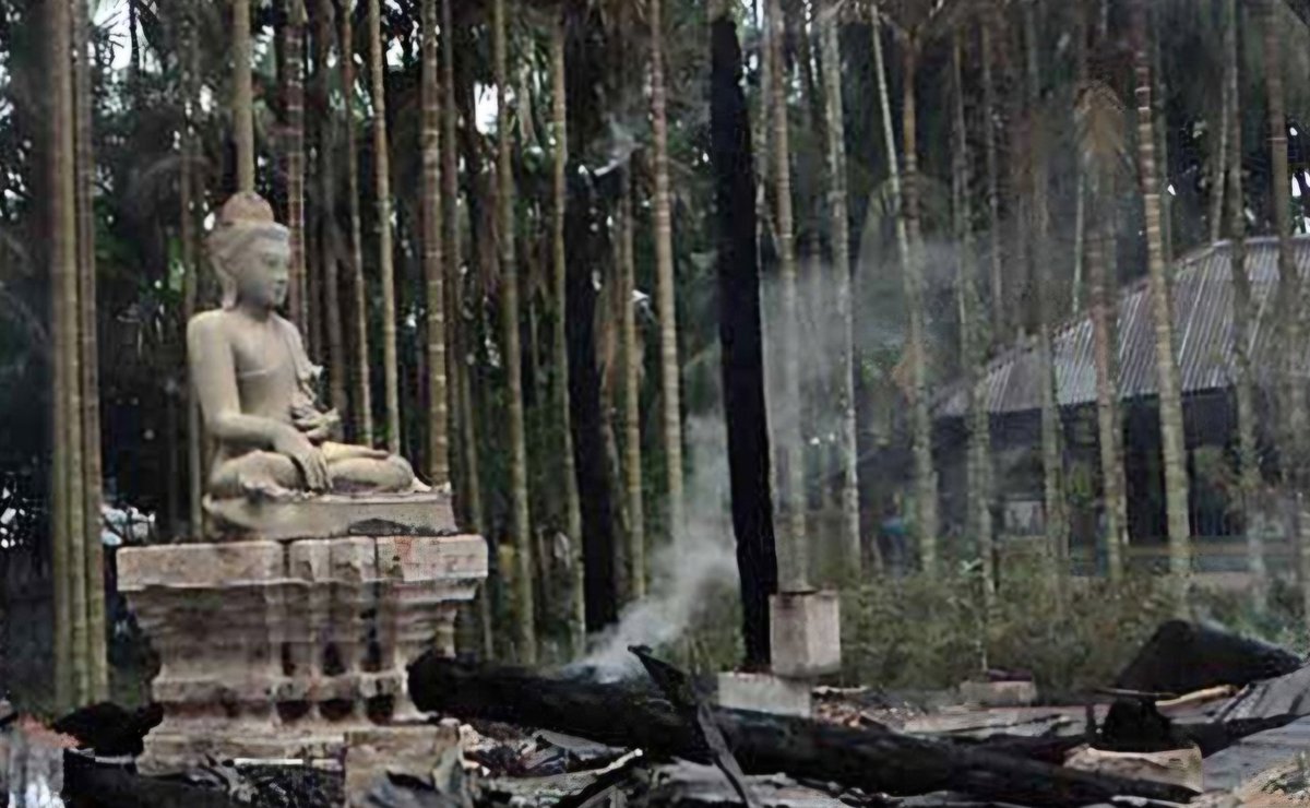 PersecArchive's tweet image. In October 2012, a mob of thousands attacked and destroyed nearly 50 Buddhist temples and homes in Ramu, a town in southeastern Bangladesh. The violence was sparked by a false rumor that a local Buddhist man had posted an offensive image of the Quran on Facebook. Despite the…