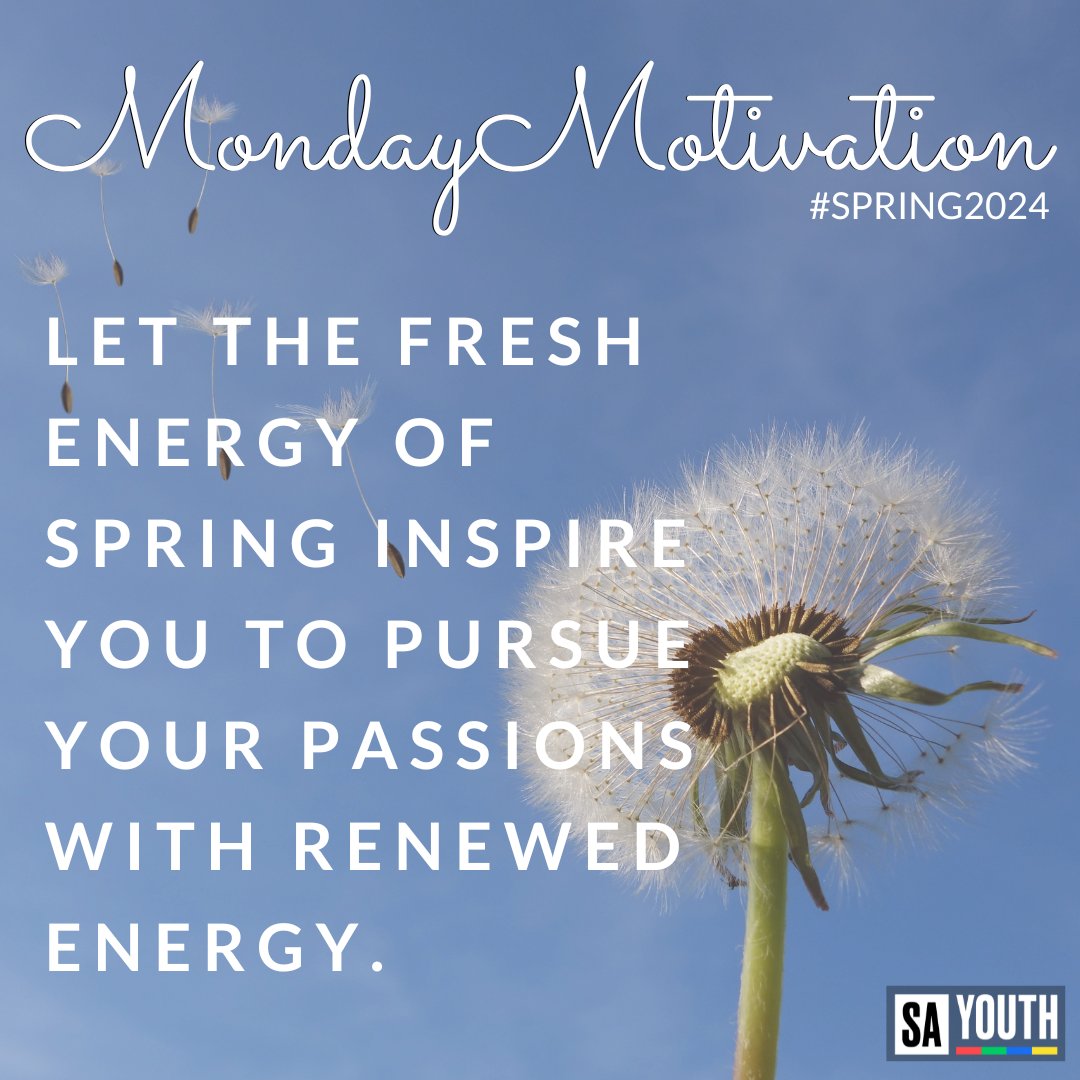 SAYouth_SA's tweet image. #MondayMotivation
As we close off September, let the fresh energy of spring inspire you to keep pushing forward. Embrace the possibilities and make every day count!
#Spring2024 #NewBeginnings #Growth #FinishStrong #NewBeginnings #KeepPushing #OwnYourFuture #SAYouth #sayouthmobi