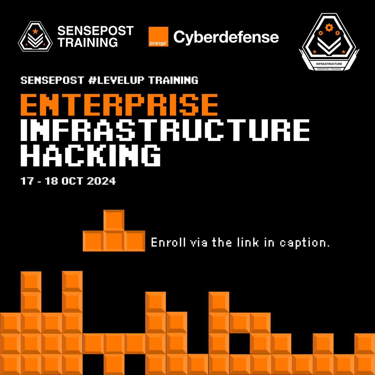 Join us virtually at SensePost #LevelUp Training for our Enterprise Infrastructure Hacking course, designed to help you master the art of exploitation and network penetration testing. 

Enrol: ow.ly/xLHv50Tt3xK 

#Sensepost #HackingCourse