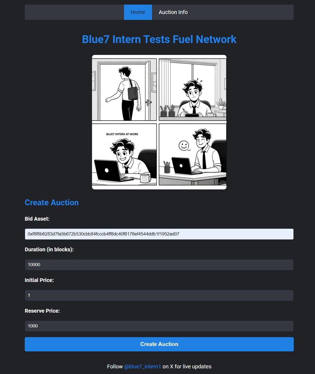 Blue7_Intern1's tweet photo. 🧵I tried to build a smart-contract based app on the @fuel_network Testnet with minimal programming experience and this is how it went; an honest DevEx review from an amateur (NOT a dev).
