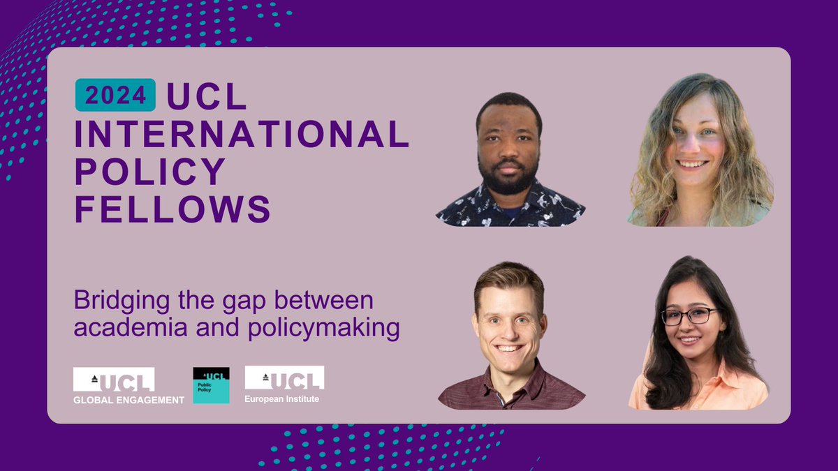 UCL_Global's tweet photo. Meet our 2024 UCL International Policy Fellows working on climate change and environmental governance🔊

- Dr Glory Atilola (@UCLchildhealth)

- Dr Irina Petrova (@UCLSSEES)

- Dr @StijnvanEwijk (@CEGE_UCL)

- Dr @stutlrawat (@TheBartlettUCL)

 Learn more: https://t.co/JfysHIrAVr https://t.co/1WaekVaHFz