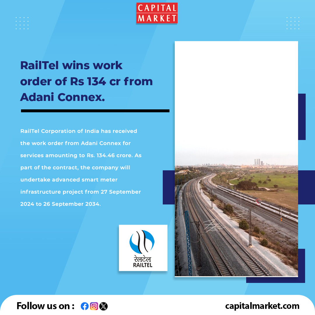 CapitalMarket17's tweet image. RailTel Secures ₹134 Crore Work Order from Adani Connex
Like | Share | Follow | Comment For Daily Updates.
capitalmarket.com
#RailTel #AdaniConnex #WorkOrder #Infrastructure