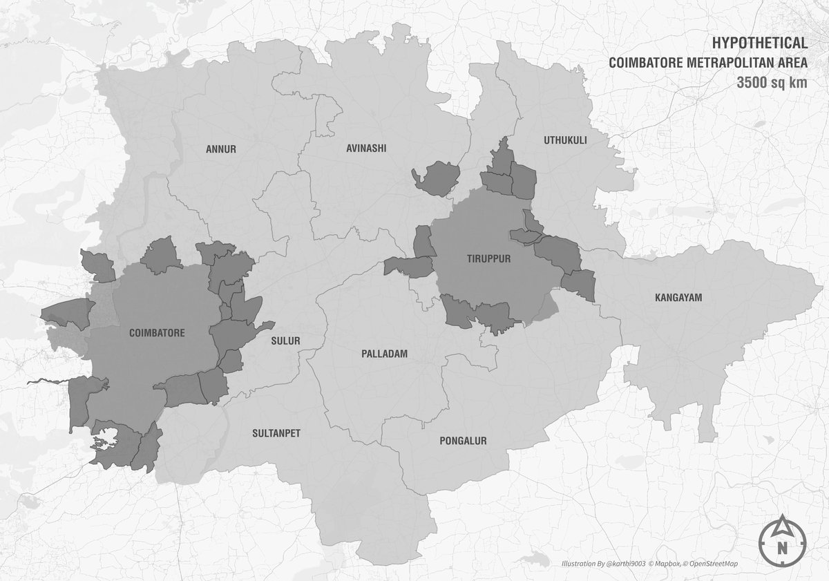 karthi9003's tweet photo. Pretty obvious that there's a need for Coimbatore Metropolitan Development Authority to regulate suburban development.

Here's my Hypothetical Coimbatore Metropolitan Area. 

Main moto is to prevent development west of Coimbatore, protect Western ghats!