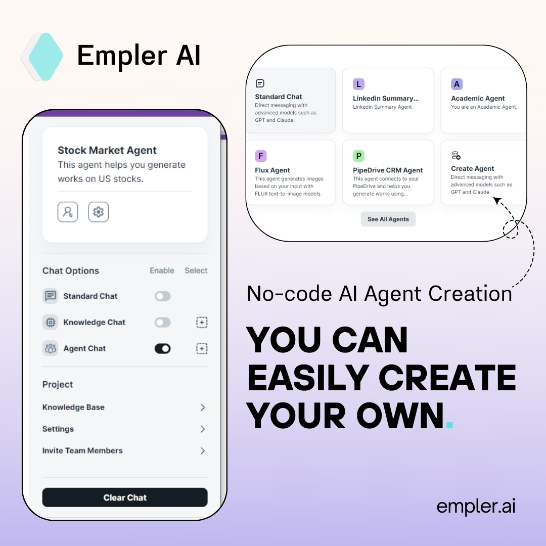 emplerai's tweet photo. Meet the no-code Agent creation via Empler AI.

You can add many ready-to-use apps, templates, and AI Tools you created to Agents by clicking +Add Tool. 

This way you can increase the capabilities of Agents and achieve better output. 

Try Now: https://t.co/4Cbp4hmRej

#AIAgents https://t.co/kZB1U7VyG7