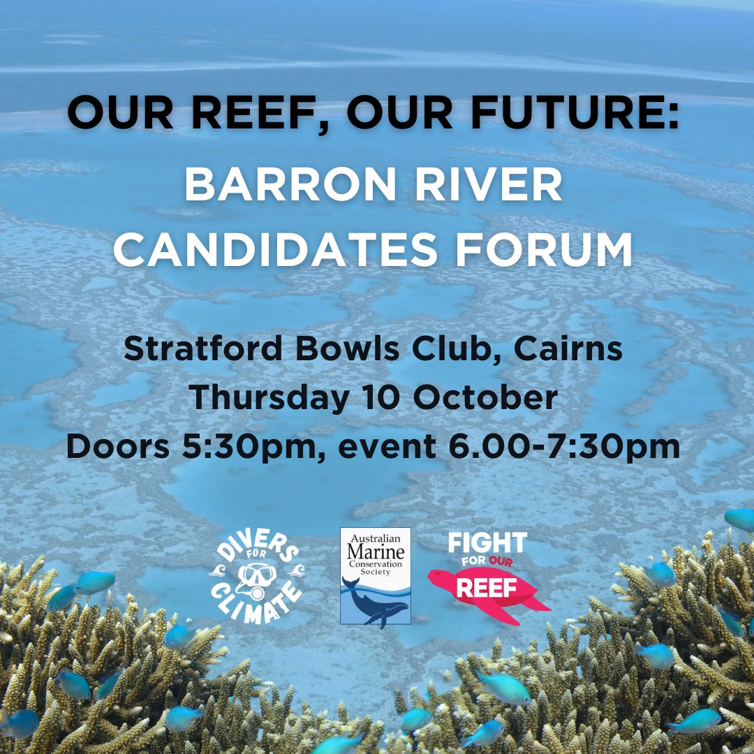 Cairns, its your chance to see which election candidates have the best plan to protect our Reef &amp; where they stand on critical issues.

Register &amp; submit your q's here: events.humanitix.com/barron-river-c…

𝘈𝘶𝘵𝘩𝘰𝘳𝘪𝘴𝘦𝘥 𝘣𝘺 𝘋 𝘒𝘪𝘯𝘥𝘭𝘦𝘺𝘴𝘪𝘥𝘦𝘴, 𝘈𝘔𝘊𝘚, 𝘉𝘳𝘪𝘴𝘣𝘢𝘯𝘦