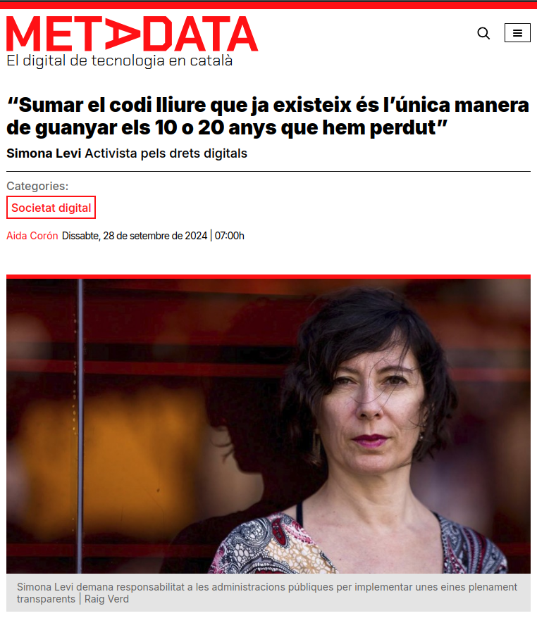 🗣️S. Levi <a href="/X_net_/">Xnet - Instituto para Digitalización Democrática</a> amb <a href="/AidaCoron/">Aida Corón</a> @metadatacat sobre #DigitalitzacióDemocràtica📘
"La narrativa mainstream ens culpa perquè no parem atenció a les dades que donem, però és una responsabilitat institucional. El codi ja existeix per crear alternatives"

🌟Més: 9 d'oct #Conferència4D