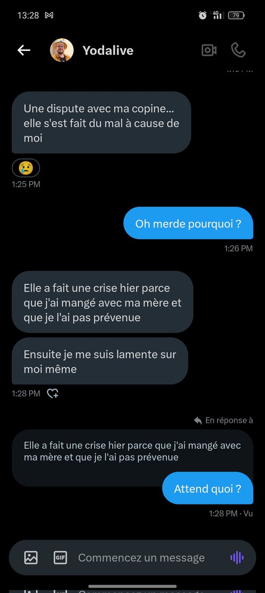 RohannDeSecours's tweet photo. @_RoxyBlue_ Je vois que tu te permets de me bloquer pour afficher mes dms avec Robin, mais c'est marrant que tu montres pas le passage où tu fais des crises parce qu'il va manger avec sa mère, et moi tout ce que j'ai fait c'est m'inquiéter
T'as des comportements qui sont pas acceptables https://t.co/a98P1WQQ5l
