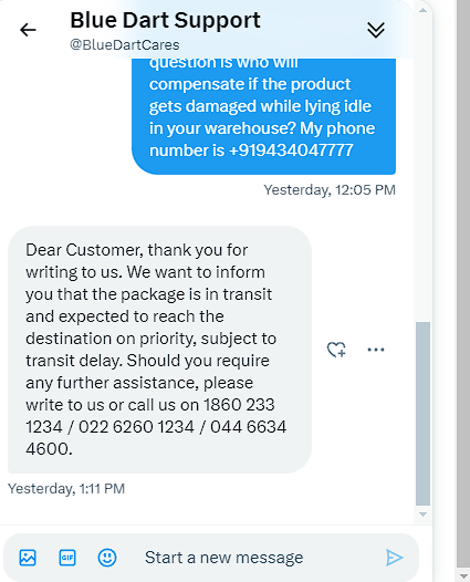 gairick's tweet photo. The package that Bluedart promised to deliver on priority is still destined to reach me on next working day! @BlueDart_ @BlueDartCares #shameless https://t.co/s8cQfvGmmG