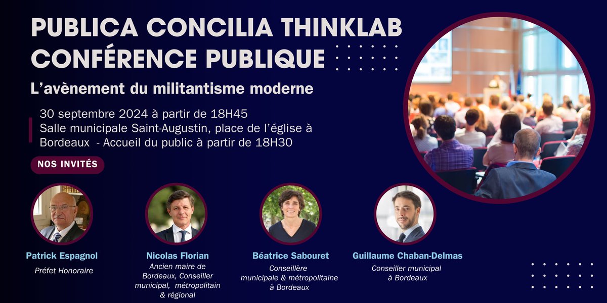 Jour J❗️
Retrouvons-nous ce soir à partir de 18h30 pour débattre 🎤avec nos invités <a href="/NicolasFlorian_/">Nicolas Florian</a> <a href="/G_chaban/">Guillaume Chaban-Delmas</a> <a href="/BSabouret/">Béatrice Sabouret</a> <a href="/PatrickEspagnol/">Patrick Espagnol</a> 

 "l'avènement du militantisme moderne"💭

Inscription ⬇️✍️
forms.gle/5wRqveXFLQ39U2…