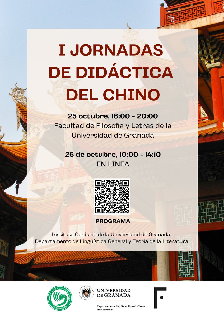 AEPEC_ChinoELE's tweet photo. Ya están en marcha las I Jornadas de Didáctica del Chino para Hispanohablantes los días 25 y 26 de octubre.
Para inscribiros, podéis hacerlo a través del enlace: https://t.co/ItTbpkOtpY
Para más información, podéis escanear el QR del cartel. 
Pág Linkedin: https://t.co/WRedOJCF89 https://t.co/QpnNS0ScR2