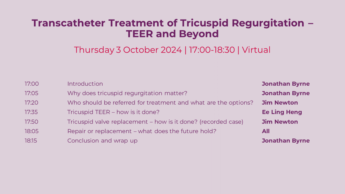 Millbrook Medical Conferences (@millbrookmed) on Twitter photo 🫀Coming up this week! Join the <a href="/UkValve/">ValveForLifeUK</a> webinar on Transcatheter Treatment of Tricuspid Regurgitation: TEER and Beyond.
📅Tune in Thursday at 17:00 for expert insights from Jon Byrne, <a href="/EeLingHeng1/">Ee Ling Heng</a>, and Jim Newton.
Learn about the latest percutaneous options, including leaflet 🫀Coming up this week! Join the <a href="/UkValve/">ValveForLifeUK</a> webinar on Transcatheter Treatment of Tricuspid Regurgitation: TEER and Beyond.
📅Tune in Thursday at 17:00 for expert insights from Jon Byrne, <a href="/EeLingHeng1/">Ee Ling Heng</a>, and Jim Newton.
Learn about the latest percutaneous options, including leaflet