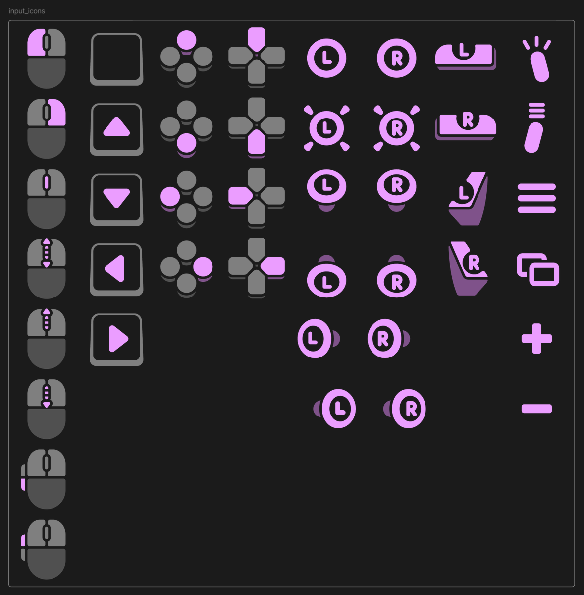 KufiBean's tweet photo. I put together a bunch of icons for input hints in my game yesterday on Twitch. I got help from my friend @Kiovo_VR  and I'm really happy with how they came out! https://t.co/fpg2y3BXcq