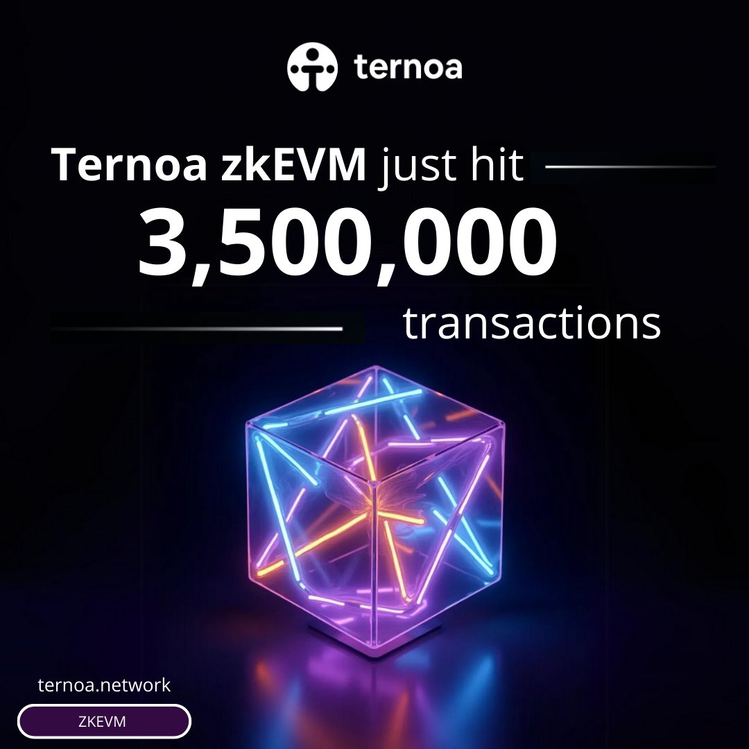 Our zkEVM just hit 3.5M transactions! 🚀 
explorer.zkevm.ternoa.network

Join our grant program and build on TERNOA zkEVM
ternoa.network/builder-program