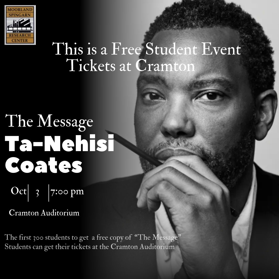 History Department (@howarduhistory) on Twitter photo Department of History Alumn and worldwide renowned and celebrated writer Ta-Nehisi Coates launches his new book The Message at <a href="/HowardU/">Howard University</a> Cramton Auditorium this Thursday, a free student event sponsored by <a href="/MoorlandHU/">Moorland Spingarn Research Center</a> Department of History Alumn and worldwide renowned and celebrated writer Ta-Nehisi Coates launches his new book The Message at <a href="/HowardU/">Howard University</a> Cramton Auditorium this Thursday, a free student event sponsored by <a href="/MoorlandHU/">Moorland Spingarn Research Center</a>