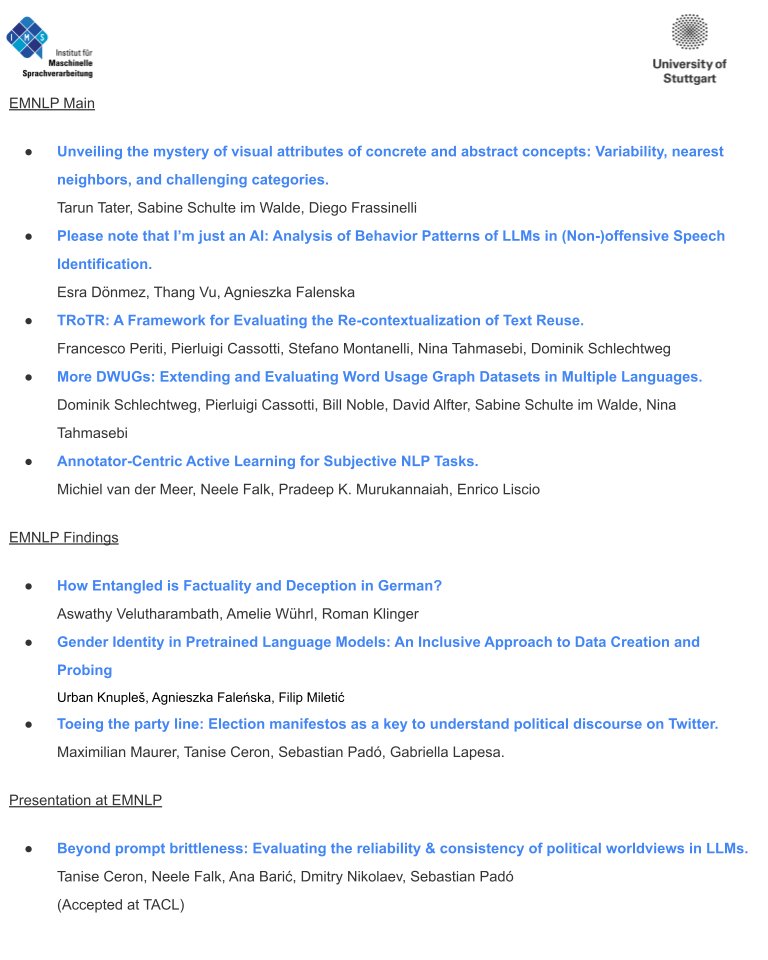 IMS at University of Stuttgart (@ims_stuttgart) on Twitter photo 🎉 Exciting News! 🎉
We're thrilled to share that our lab has 9 papers at #EMNLP2024! 🌍💻🚀🥳
Check out the super interesting work!👇
#NLProc #NLP #AI #EMNLP2024
<a href="/Uni_Stuttgart/">Uni Stuttgart</a> 🎉 Exciting News! 🎉
We're thrilled to share that our lab has 9 papers at #EMNLP2024! 🌍💻🚀🥳
Check out the super interesting work!👇
#NLProc #NLP #AI #EMNLP2024
<a href="/Uni_Stuttgart/">Uni Stuttgart</a>
