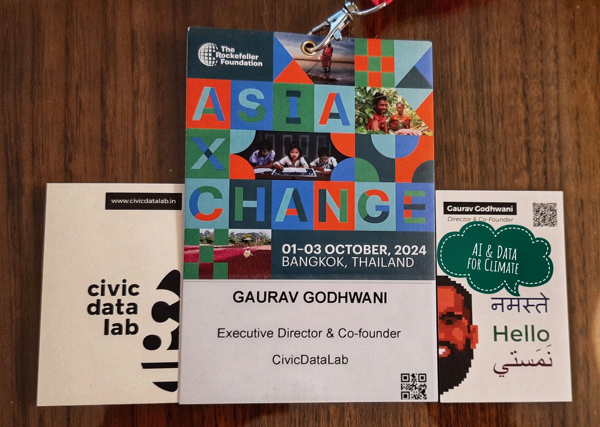 Gaurav Godhwani (@gggodhwani) on Twitter photo Excited to be part of 2nd edition of <a href="/RockefellerFdn/">The Rockefeller Foundation</a>'s #AsiaXchange in Bangkok this week. Will be sharing about @CivicDataLab's work on leveraging Data & AI for Climate Action & Disaster Risk Reduction in India & Bangkok. Look forward to interacting with changemakers across Asia. Excited to be part of 2nd edition of <a href="/RockefellerFdn/">The Rockefeller Foundation</a>'s #AsiaXchange in Bangkok this week. Will be sharing about @CivicDataLab's work on leveraging Data & AI for Climate Action & Disaster Risk Reduction in India & Bangkok. Look forward to interacting with changemakers across Asia.