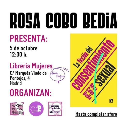 Compañeras y amigas, os pido difusión para la presentación de mi libro el próximo sábado a las doce de la mañana en la librería de Mujeres. Y os agradeceré tanto la difusión como vuestra compañía.