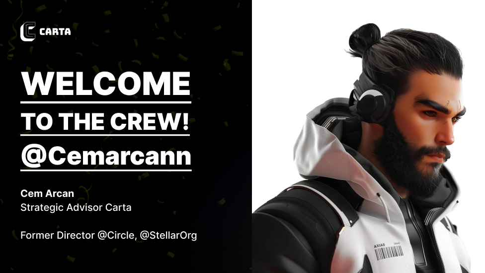 cartawallet's tweet photo. 🚨 New Crew Member!

💼 Cem Arcan (@cemarcann)  joins the Carta Crew as Strategic Advisor. Cem brings his experience from Circle and Stellar to accelerate the next generation of Web3 projects. He is currently a Partner with @Axia8Ventures.

Follow @cemarcann and earn $CREW
https://t.co/z1nm9ejza1