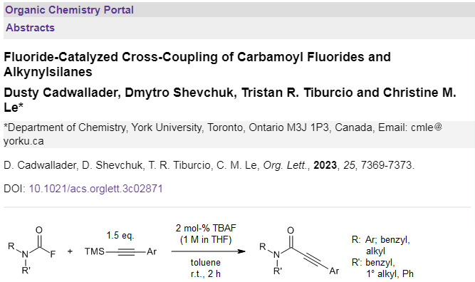 organic-chemistry.org/abstracts/lit9…
Tetrabutylammonium fluoride (TBAF) catalyzes a cross-coupling of carbamoyl fluorides with alkynylsilanes