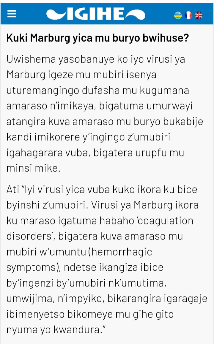#Interview with IGIHE: I recently had an interview with IGIHE regarding the ongoing #Marburg virus outbreak in #Rwanda, which was confirmed by the Ministry of Health on Friday, September 27, 2024.

This marks the first time the Marburg virus has been confirmed in Rwanda.

Marburg