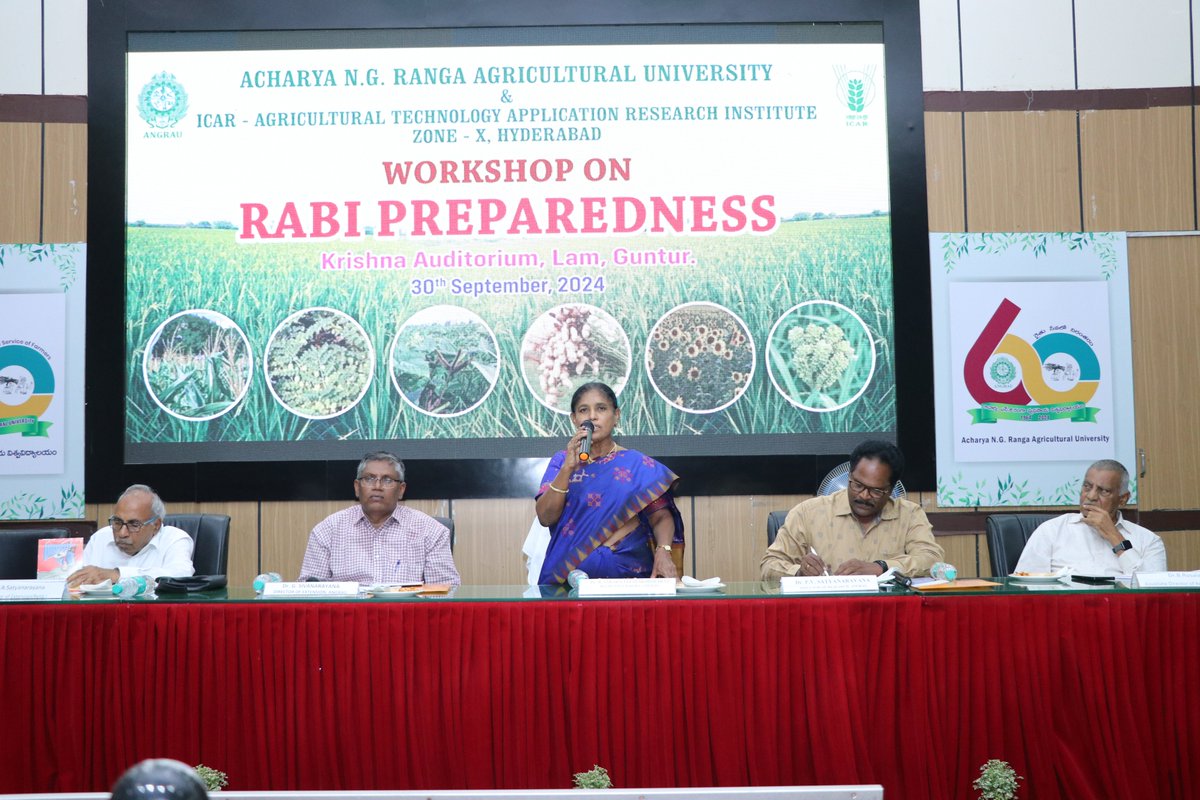 Dr. R. Sarada Jayalakshmi Devi, Hon'ble Vice Chancellor, ANGRAU, University Officers and Guests inaugurated workshop on RABI PREPARENESS at Krishna Auditorium, Lam, Guntur on 30-09-2024.