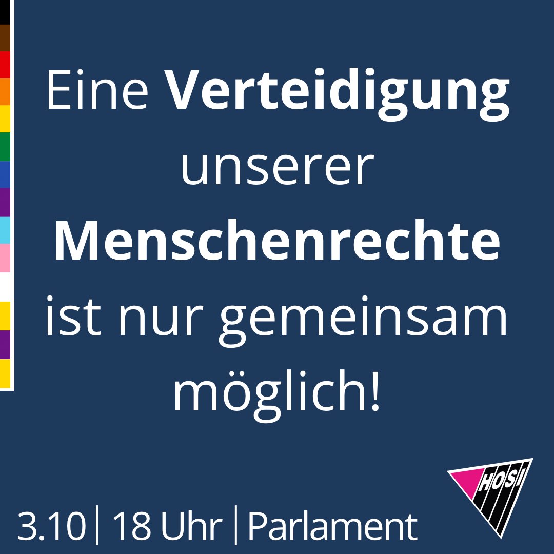 Eine Regierungsbeteiligung der FPÖ wäre eine Gefahr für die LGBTIQ-Community und unsere Rechte. Und wir lassen uns nicht spalten: Gemeinsam mit weiteren LGBTIQ-Organisationen, der Zivilgesellschaft und anderen marginalisierten Gruppen gehen wir dagegen auf die Straße! Kommt auch!
