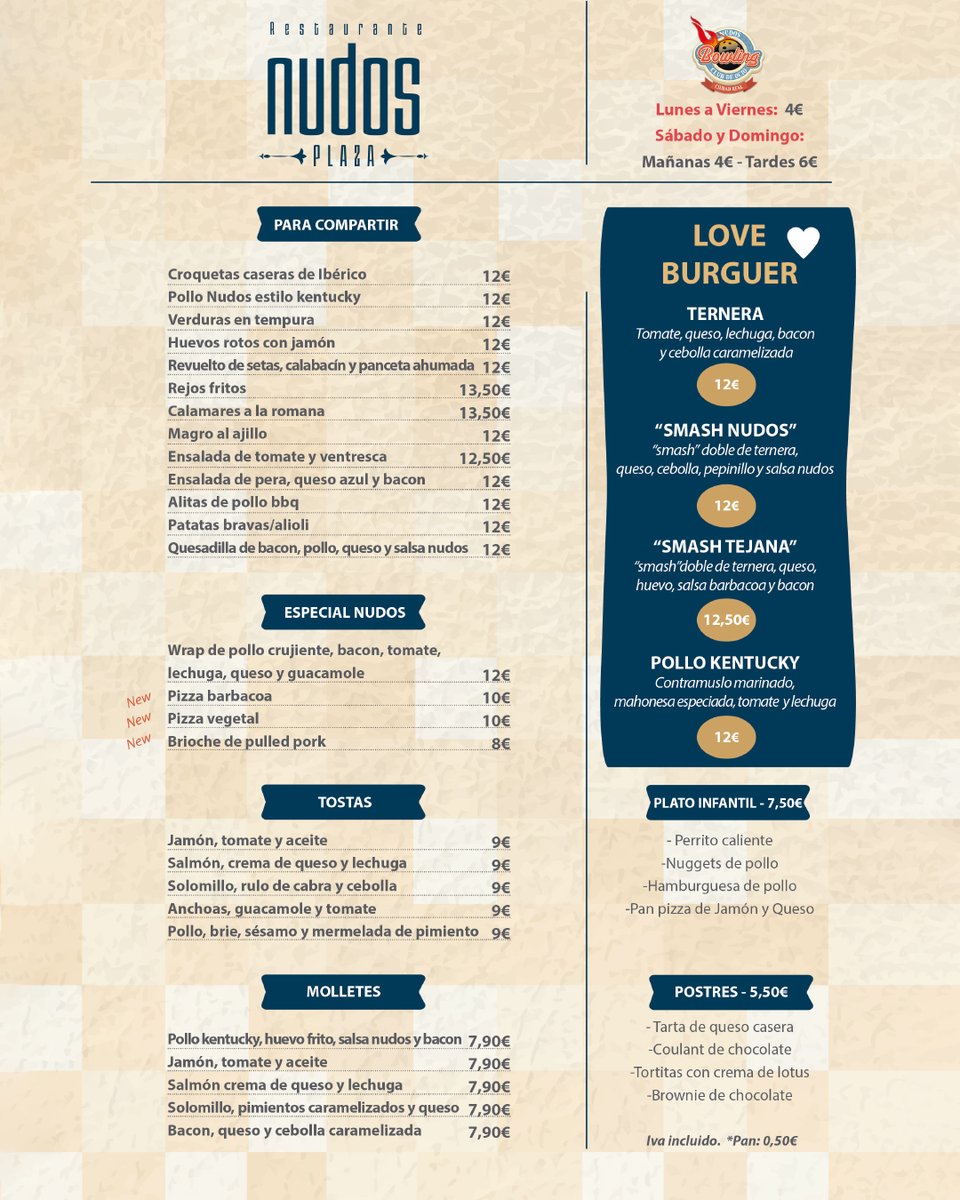 📢 ¡El jueves 3 de octubre estrenamos nueva carta en Nudos Plaza! 🎉 Nuevos platos como pizzas, "smash" burgers, brioche de pulled pork y más. ¡No te lo pierdas! 😋
📍 Carretera N-430, Km 304 (Ctra. Ciudad Real - Piedrabuena)
📞 Reservas: 639 611 204