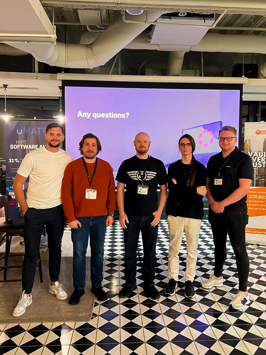 Keyrock 🔑🪨 (@keyrocktrading) on Twitter photo London just got a whole lot more Rusty. 🦀 Rust evening brought devs together to ignite the future of tech — innovation, code, and connections all in one place. Big shoutout to the dreamers and builders who made it happen! 🏗️ <a href="/RustMatters/">Rust Matters</a> <a href="/UMATR_io/">UMATR | Software Engineering & AI Recruitment</a> <a href="/paritytech/">Parity Technologies</a> London just got a whole lot more Rusty. 🦀 Rust evening brought devs together to ignite the future of tech — innovation, code, and connections all in one place. Big shoutout to the dreamers and builders who made it happen! 🏗️ <a href="/RustMatters/">Rust Matters</a> <a href="/UMATR_io/">UMATR | Software Engineering & AI Recruitment</a> <a href="/paritytech/">Parity Technologies</a>