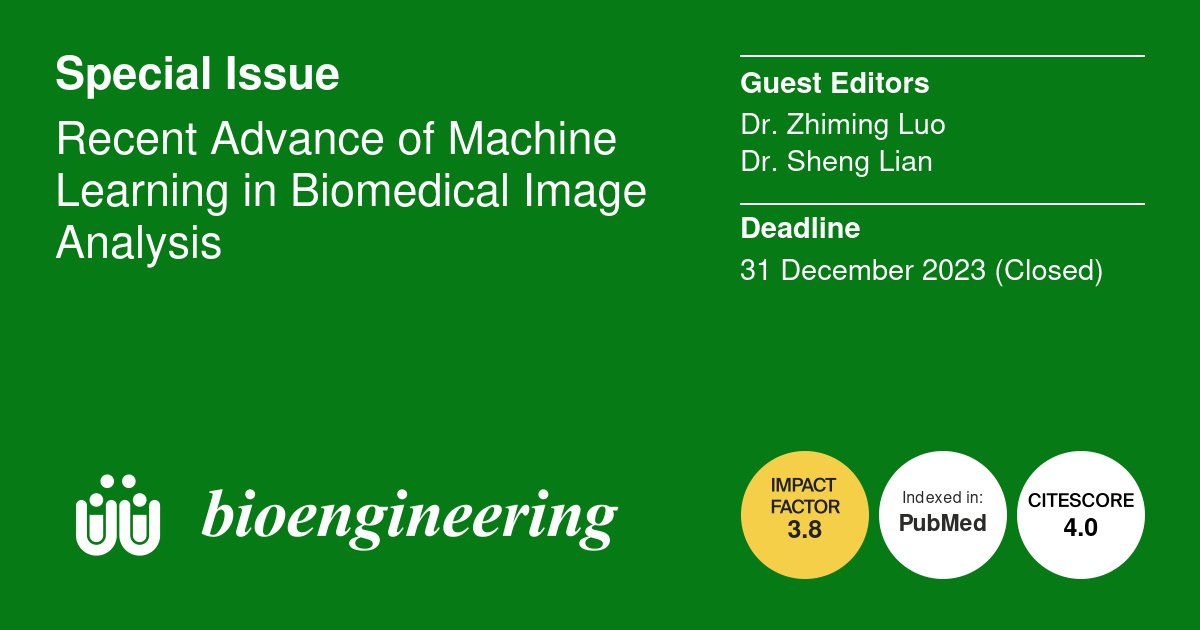Bioeng_MDPI's tweet image. 🎉 A successful conclusion of the Special Issue &quot;Recent Advance of Machine Learning in Biomedical Image Analysis&quot;!👏 9 papers have been published in this Special Issue 🔗mdpi.com/journal/bioeng…

#medical_images #Computer_aided #diagnosis #deep_learning #radiology #pathology